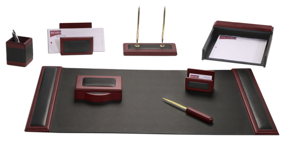 D8012, Rosewood Leather, 8-Piece Desk Set