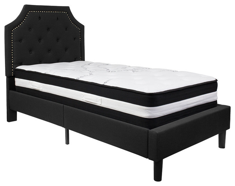 Brighton Twin Size Tufted Upholstered Platform Bed With Pocket Spring Mattress