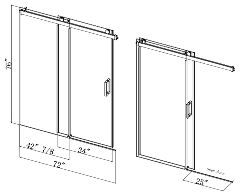 72" W x 76" H Single Sliding Frameless Shower Door, Buffer, Brushed Nickel