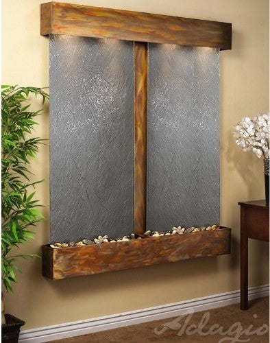 Cottonwood Falls Wall Fountain, Rustic Copper, Black Featherstone, Square Frame