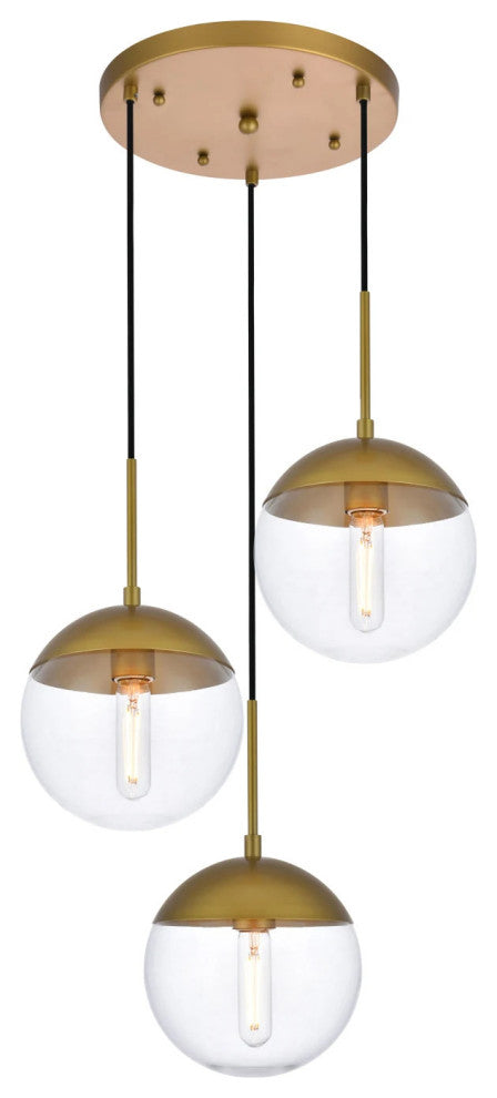 Elegant Lighting LD6069 Eclipse 3 Light 18"W Multi Light Pendant - Brass