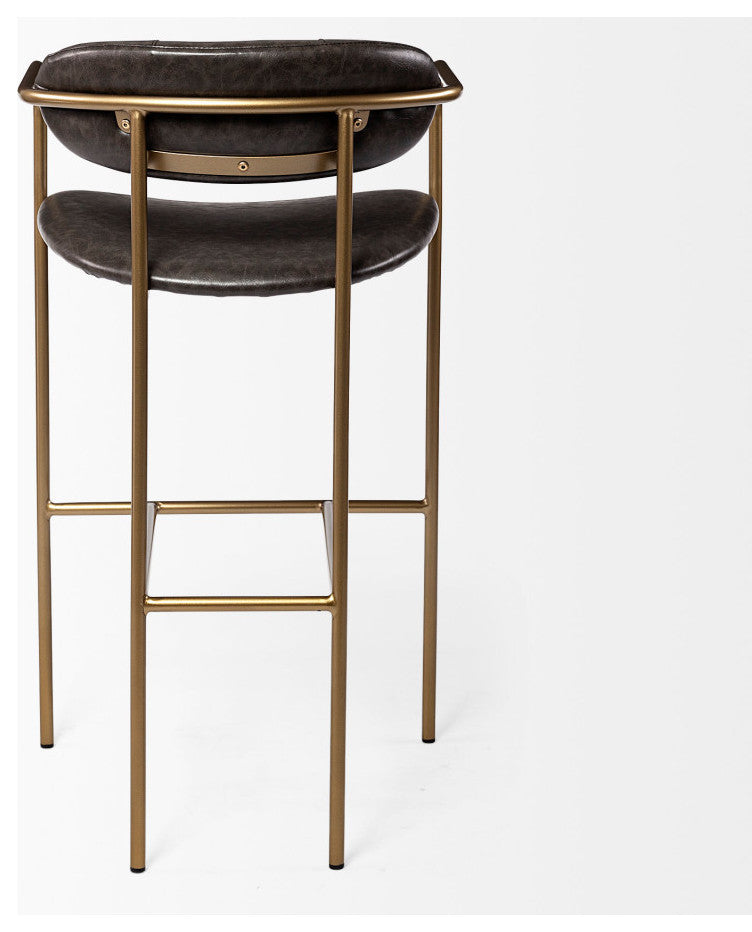 Parker Brown Faux-Leather Seat with Gold Metal Frame Bar Stool
