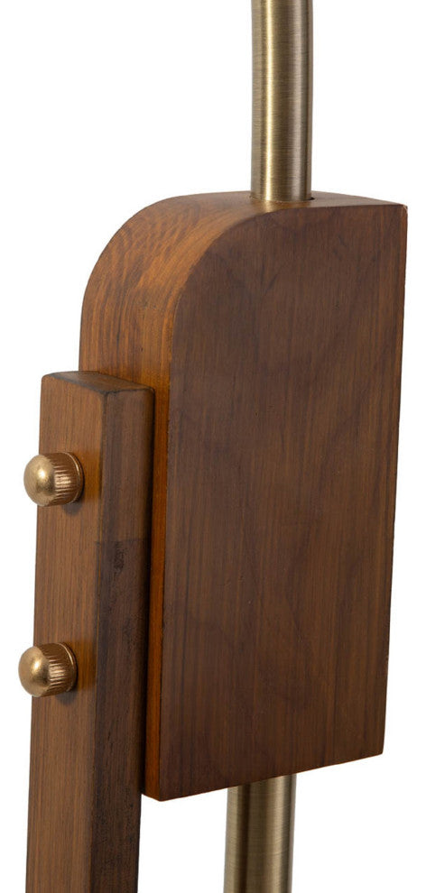 Melmar Chairside Arc Floor Lamp -Weather Brass and Walnut, Dimmer Switch, V-Base