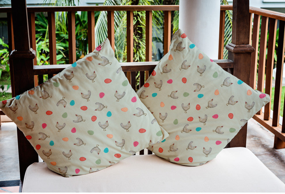Chickens and Eggs Easter Indoor/Outdoor Throw Pillow, Breezeway Green, 16x16"