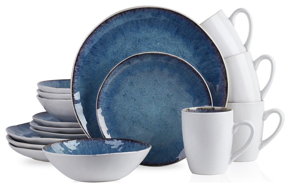 Stone Lain Romy Stoneware 16 Piece Dinnerware Set, Blue