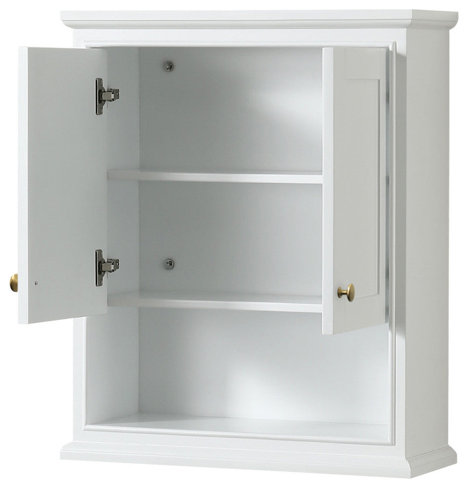 Deborah Over-the-Toilet Wall-Mounted Storage Cabinet, White With Gold Trim