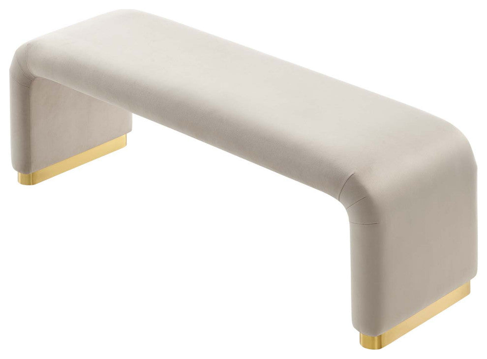 Koda Performance Velvet Waterfall Long Bench - Brass Almond