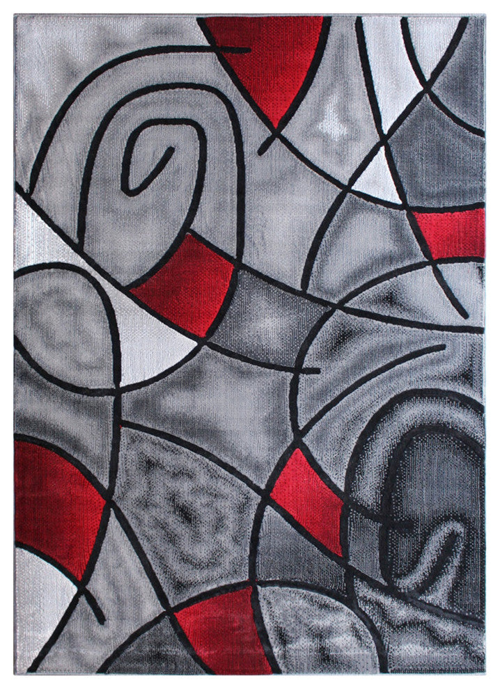 Angie Collection Rectangle 8' x 10' Abstract Area Rug, Red