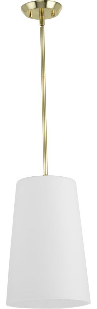 Clarion Collection One-Light Satin Brass Etched White Transitional Pendant