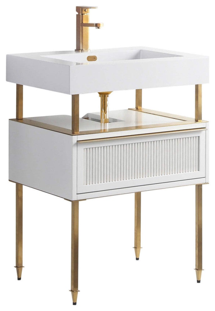 Dakota Vanity, White, 24", Satin Brass Hardware