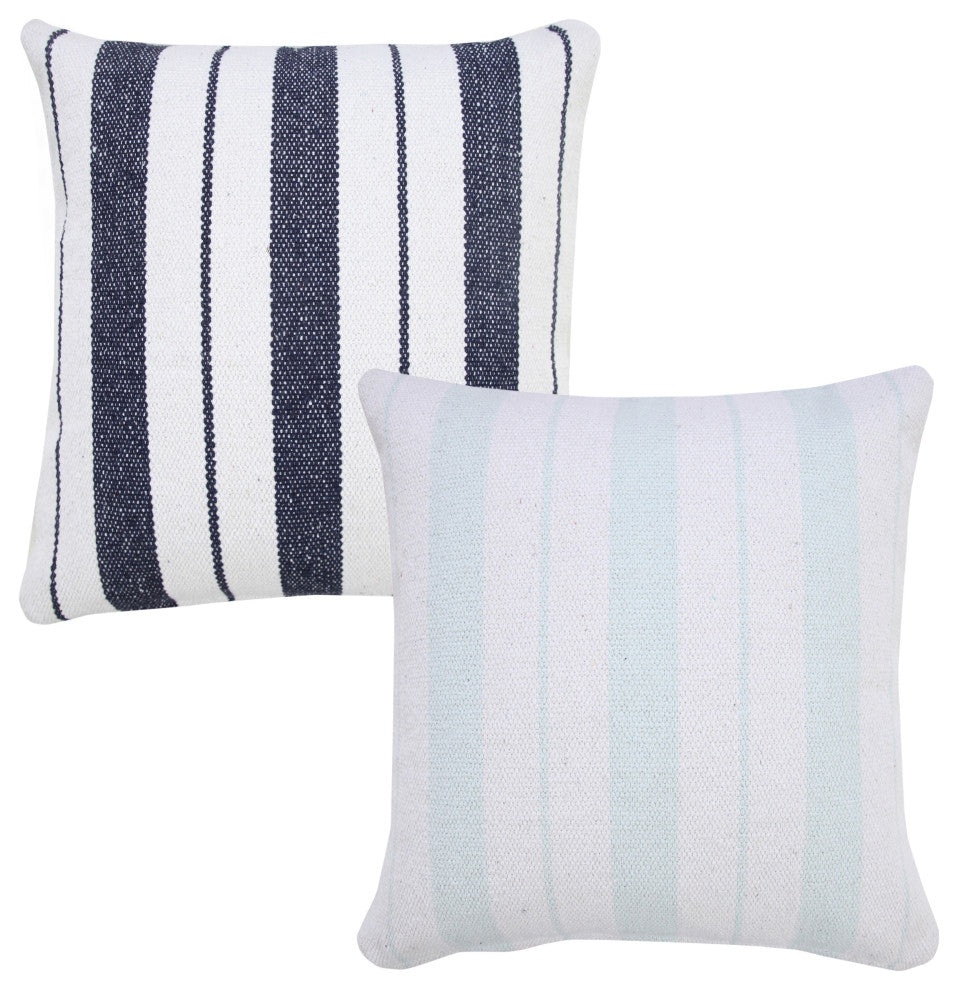 Ox Bay Handwoven Baby Blue/White Stripe Organic Cotton Pillow Cover, 20"x20"