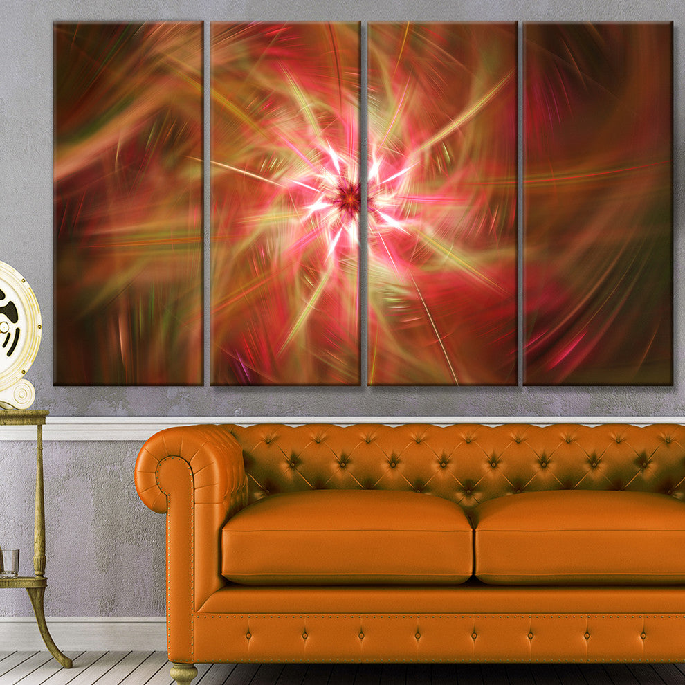 Rotating Brown Bright Fireworks, Floral Canvas Art Print, 48"x28", 4 Panels