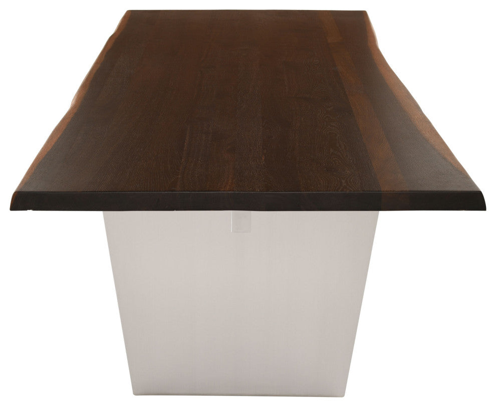 Aiden 96-inch Rectangular Dining Table in Brushed Stainless and Seared Oak Top