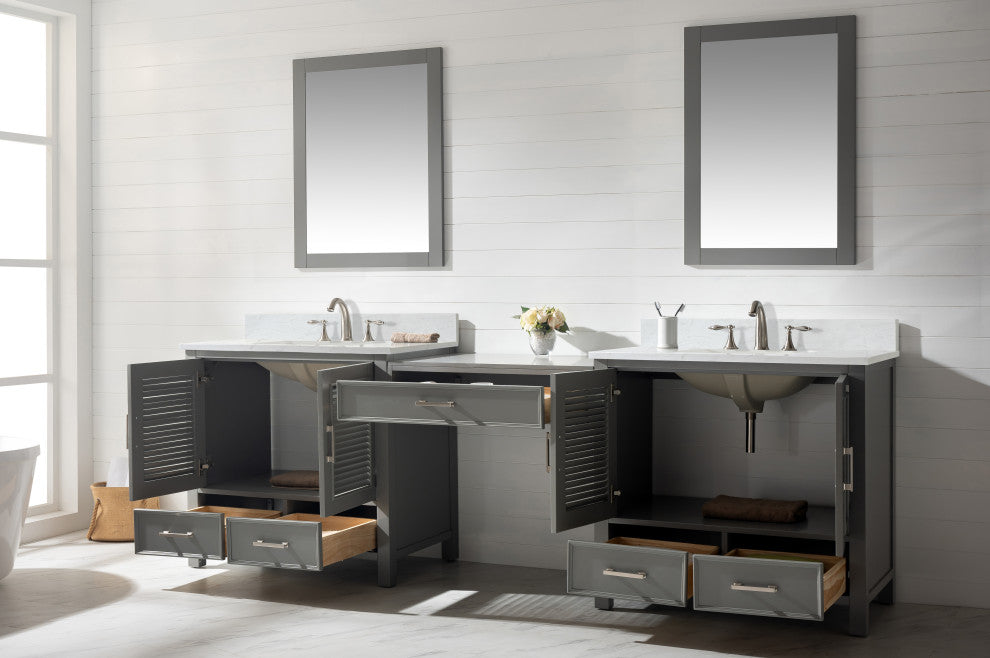 Estate Transitional Gray 102" Double Sink Bathroom Vanity Modular Set