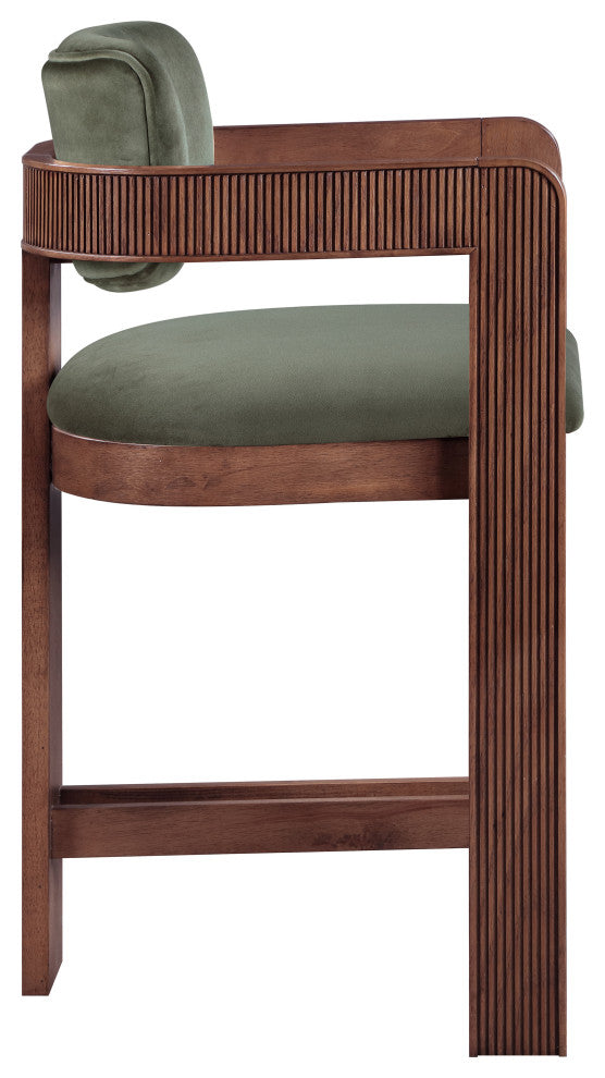 Sacha Upholstered Bar and Counter Stool, Green, Velvet, Brown
