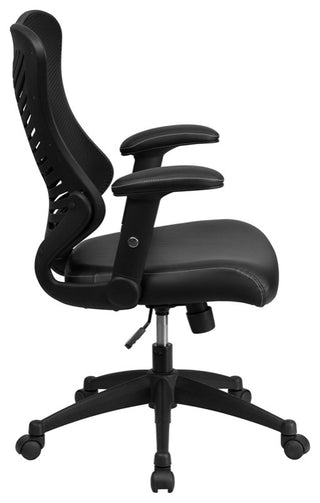 High Back Designer Black Mesh Executive Swivel Chair With Leather Seat