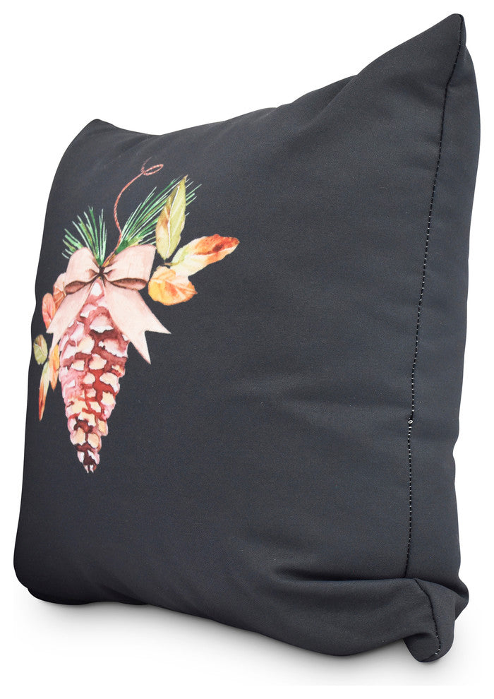 Natural Ornament 16" Black Holiday Print Decorative Throw Pillow