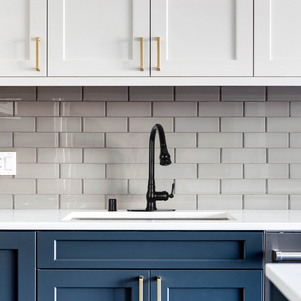 Pull Down Kitchen Faucet With Deck Plate, Single Level Solid Brass Sink Faucets,
