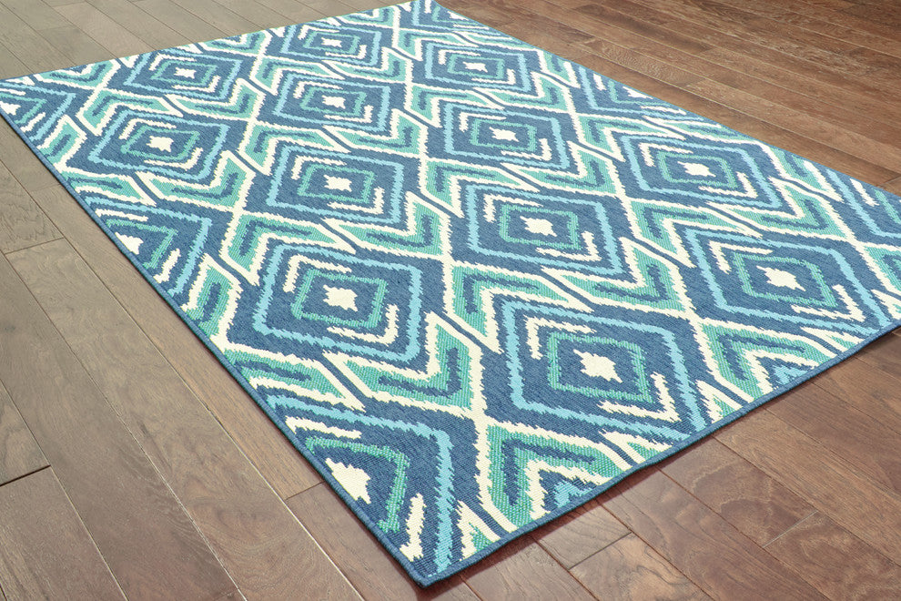 Oriental Weavers Meridian Navy/Green Geometric Indoor/Outdoor Rug 5'3"X7'6"