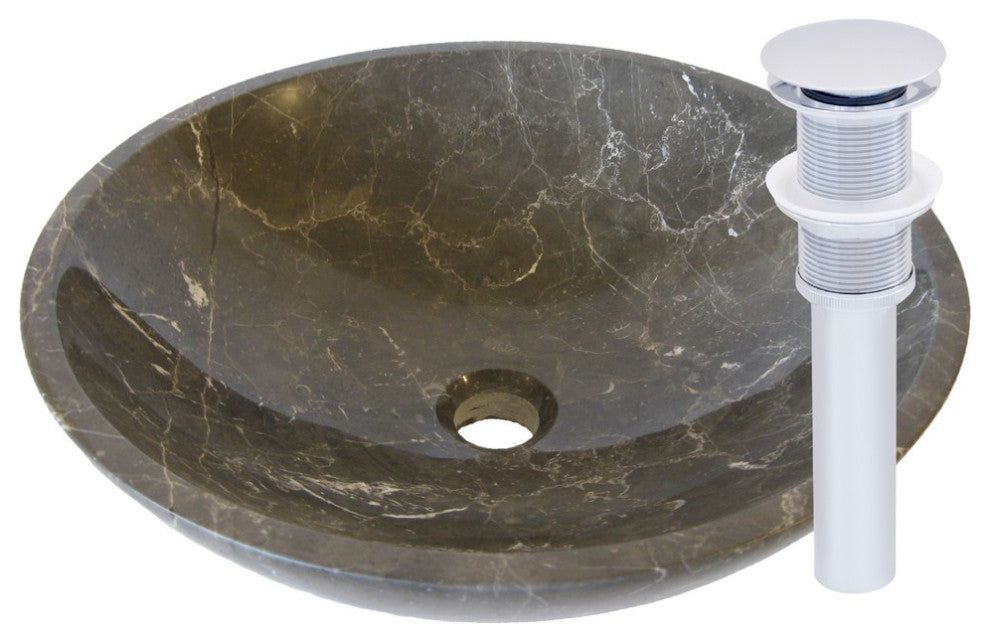 Novatto NOSV-CMCH Coffee Marble Vessel Sink With Chrome Umbrella Drain