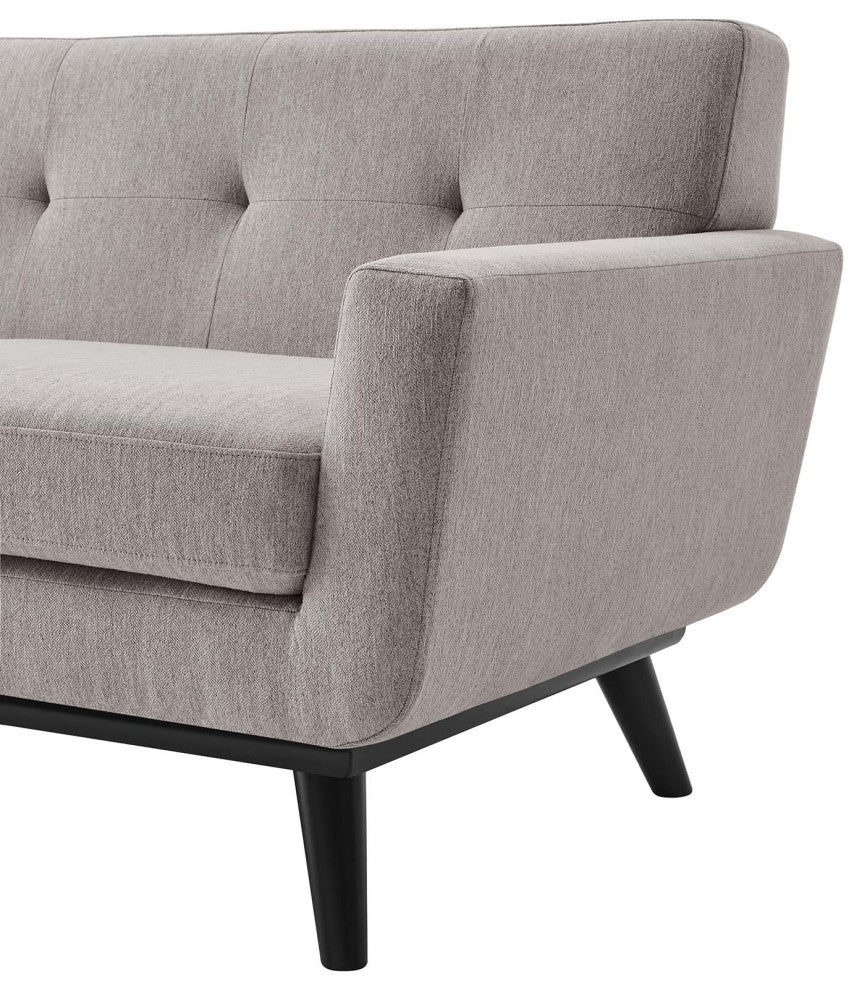 Loveseat Sofa, Gray, Fabric, Modern, Mid Century Hotel Lounge Cafe Lobby