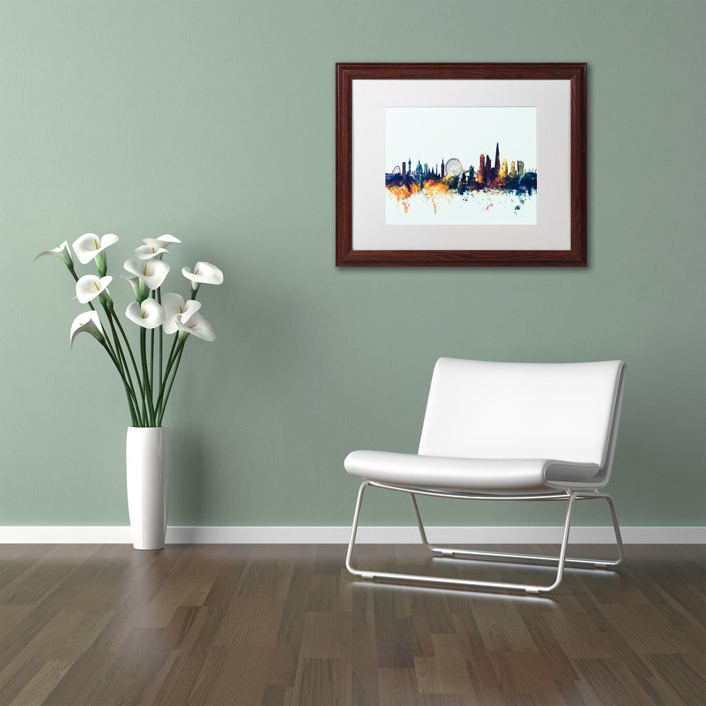 Michael Tompsett 'London England Skyline Blue' Matted Framed Art, 16x20