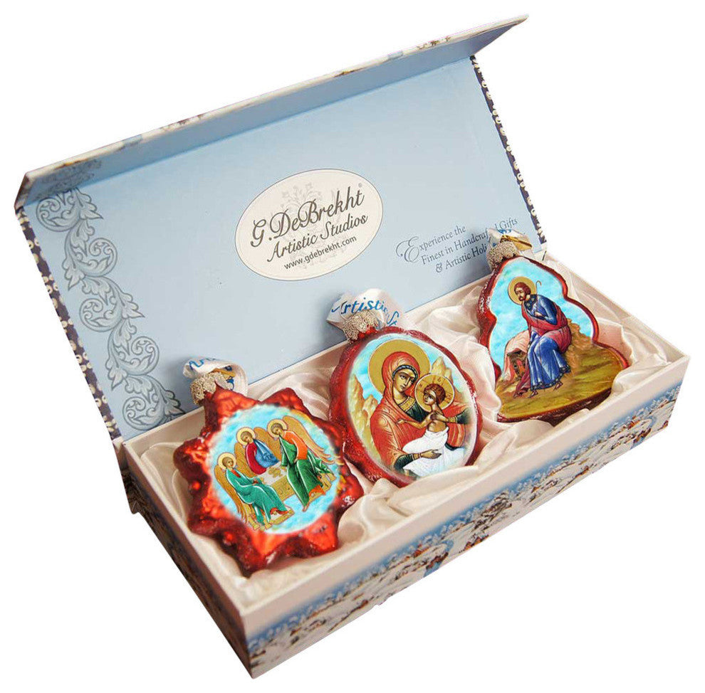 Scenic Glass Ornament Nativity, Set of 3