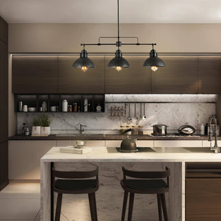 LALUZ 3-Light Linear Industrial Kitchen Island Lighting, Matte Black and Gray