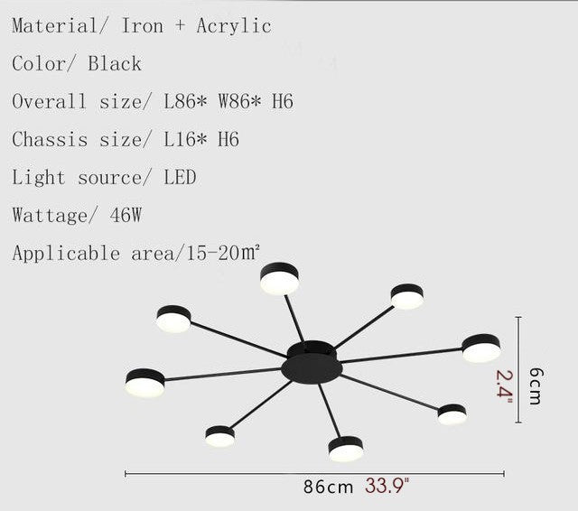 Buchs | Floral shaped LED Ceiling Chandelier, Black, 8 Heads