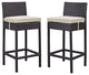 Espresso Beige Lift Bar Stool Outdoor Patio Set of 2