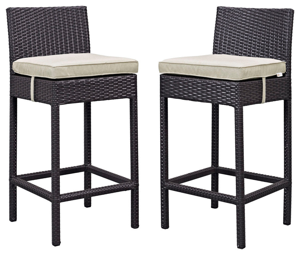 Espresso Beige Lift Bar Stool Outdoor Patio Set of 2