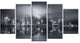 "Hong Kong Black And White Panorama" Cityscape Artwork Canvas, 5 Panels, 60"x32"