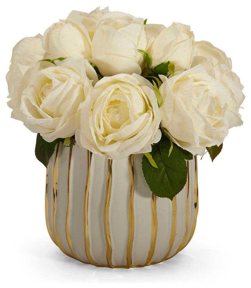 Rose Bouquet in White and Gold Container, White