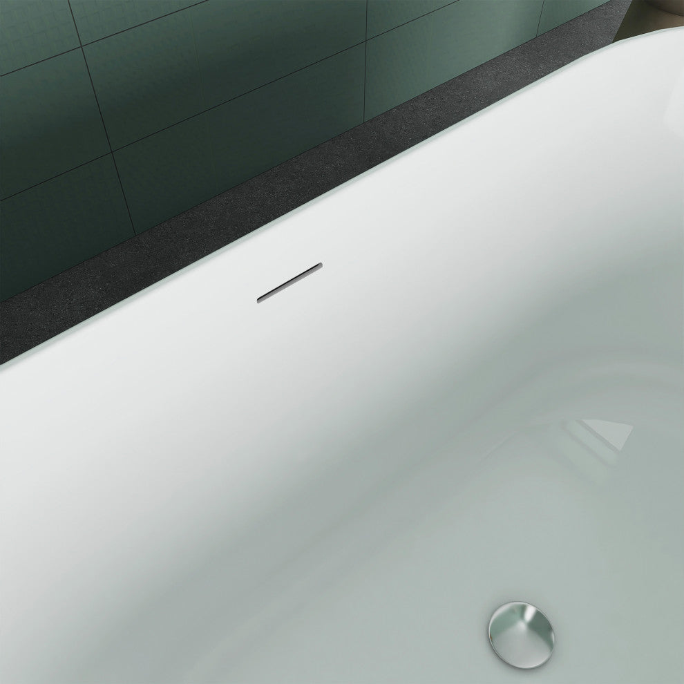 59 Inches Acrylic Freestanding Flatbottom Soaking Bathtub, Drain, Matte Blue