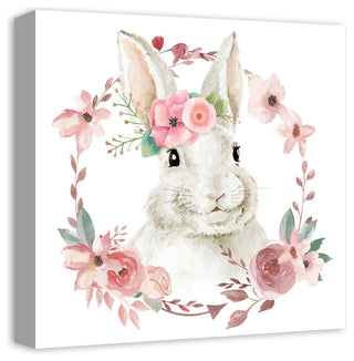 Floral Bunny 16x16 Canvas Wall Art