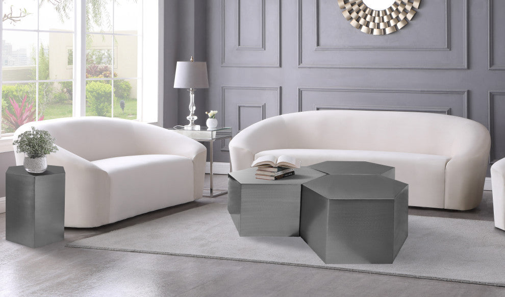 Hexagon Coffee Table, Brushed Chrome, 3 Piece