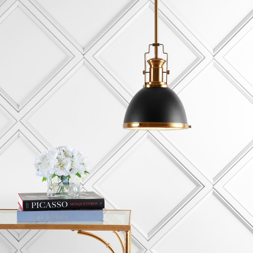 Homer Metal/Glass LED Flush Mount, Black/Brass Gold, Width: 10"