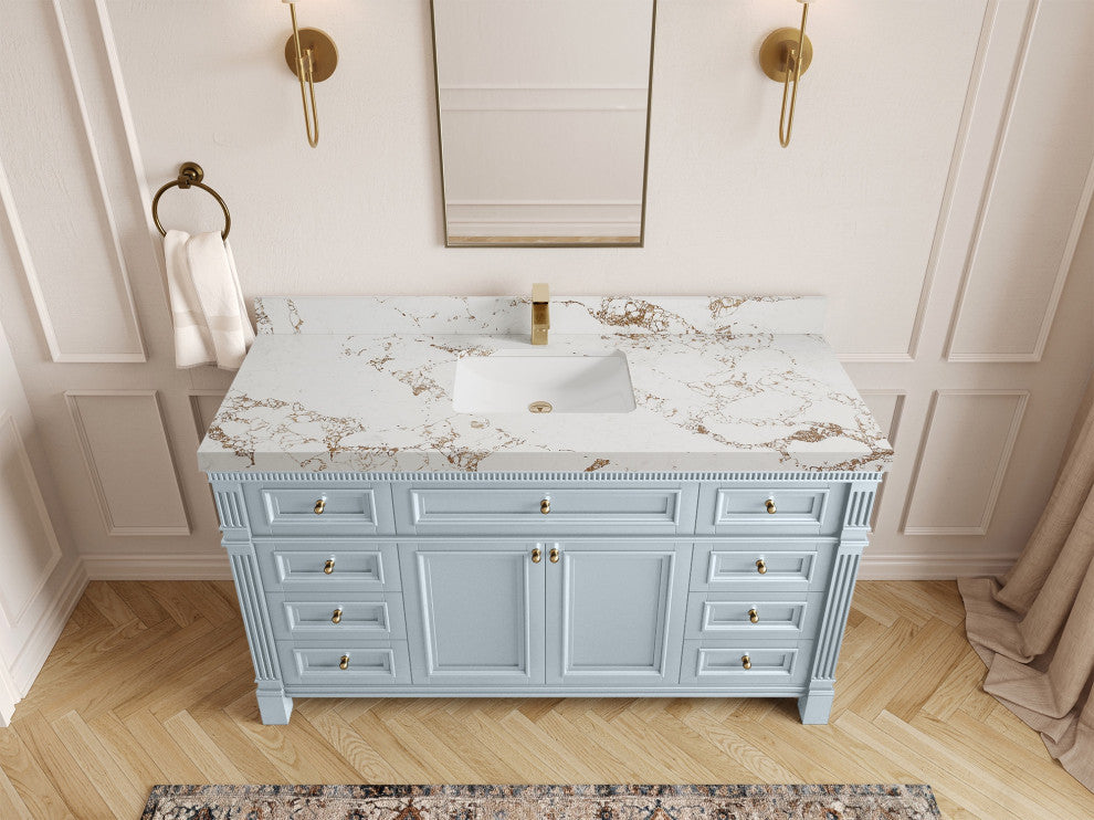 Paris 60" Single Sink Bathroom Vanity, Blue Heather 2" Viola Gold