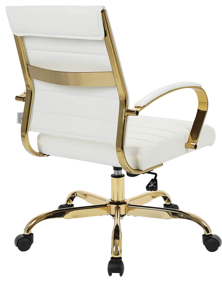 LeisureMod Benmar Home Leather Office Chair With Gold Frame Tan