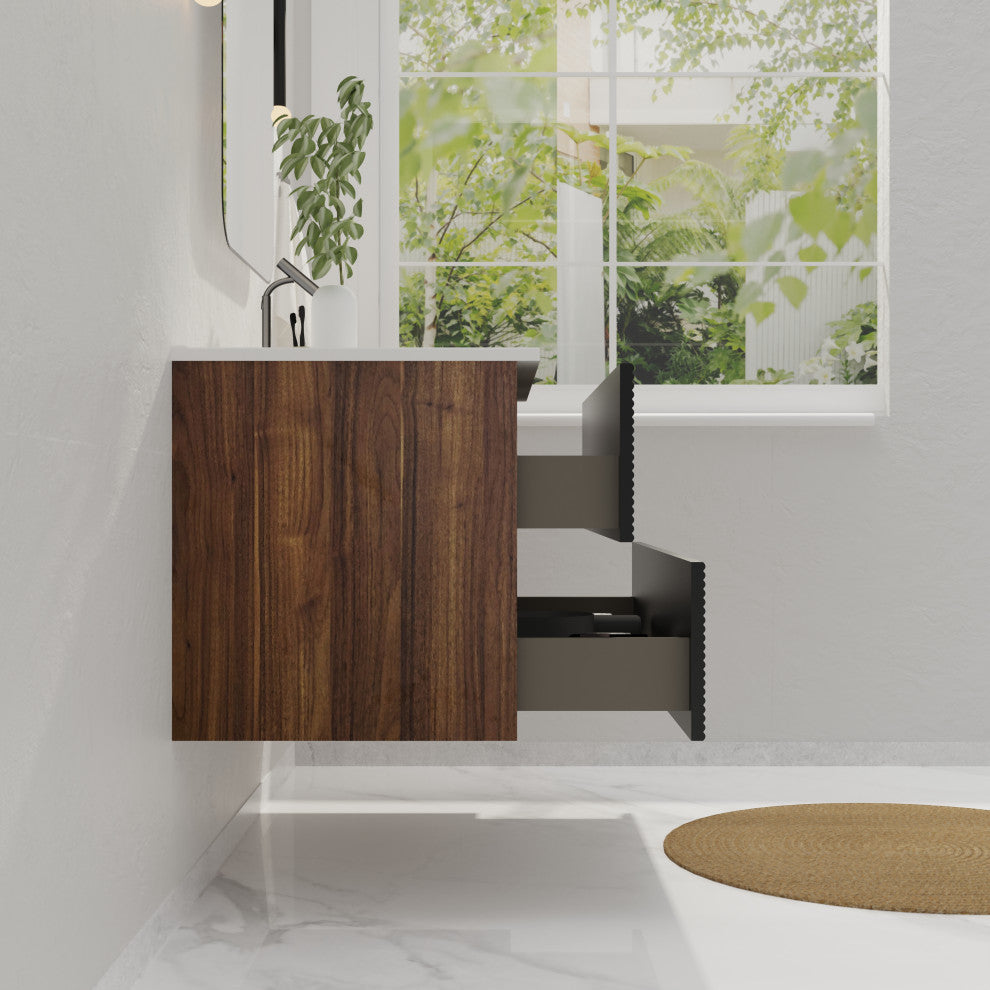Wall-Mounted Bathroom Vanity Set with Integrated Ceramic Sink, Black, 36"