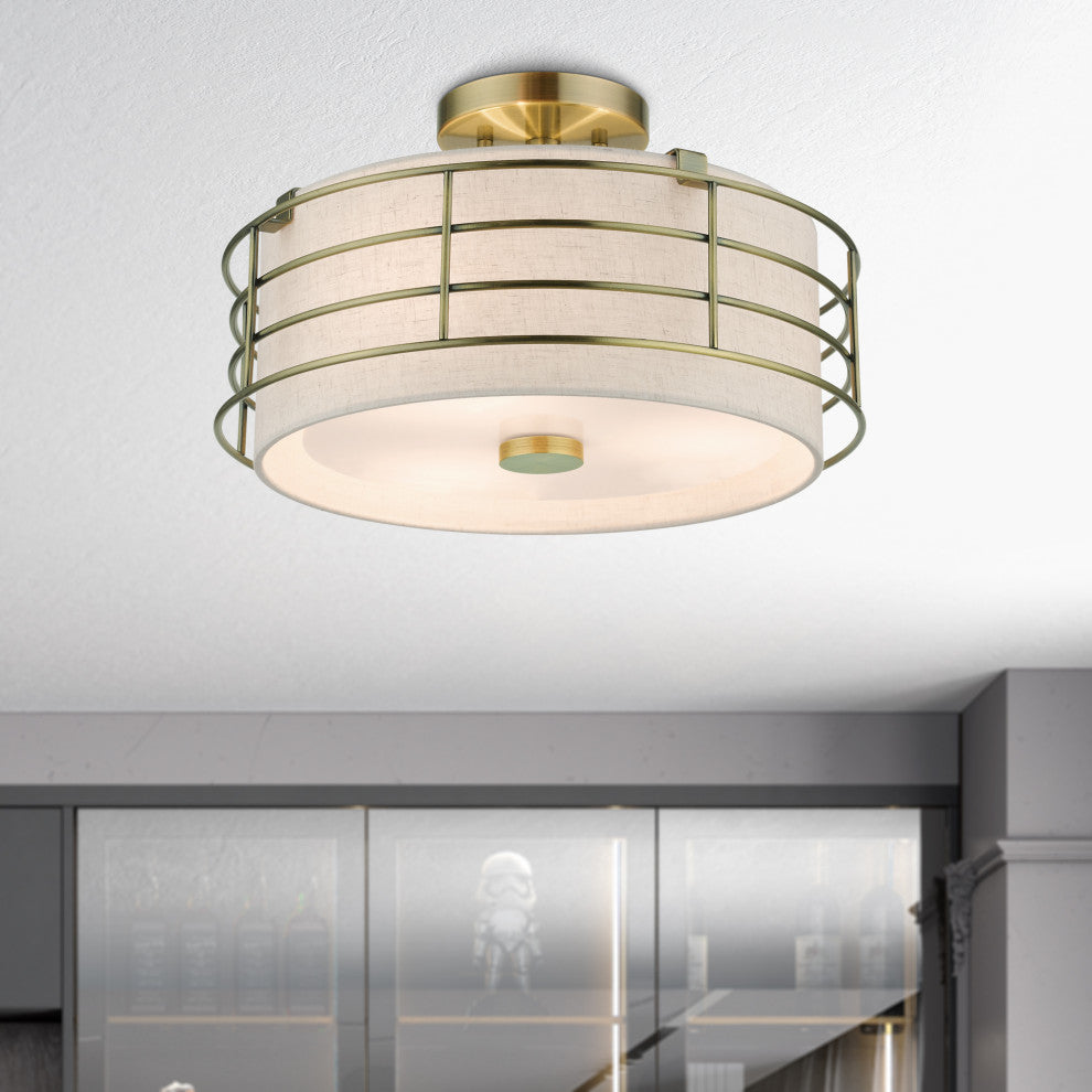 Blanchard 3-Light Antique Brass Large Semi-Flush