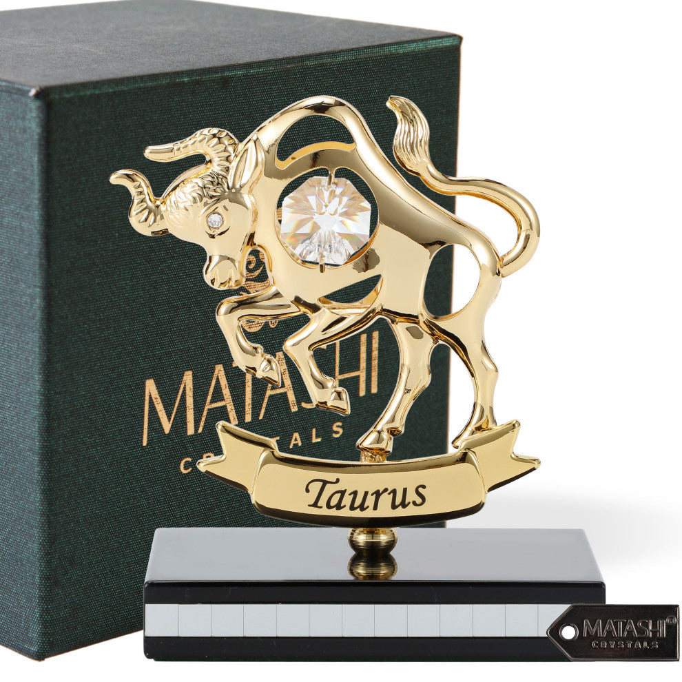 Matashi 24K Gold Plated Zodiac Astrological Figurine With Crystals, Taurus