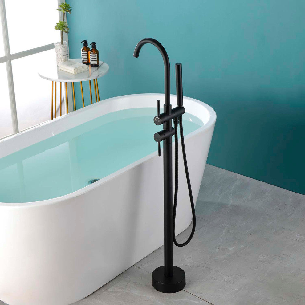 Givingtree Contemporary Floor Mount Tub Filler Trim, Brushed Nickel, Matte Black