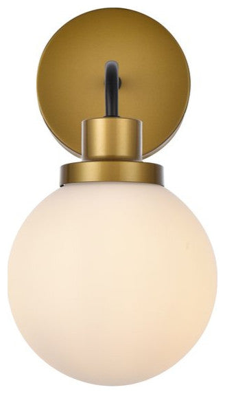 Helen 1-Light Bath Sconce, Black With Brass With Frosted Shade