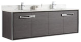 Oakville Wall Mount Bathroom Vanity, Black Coal Oak, 72", Chrome Hardware