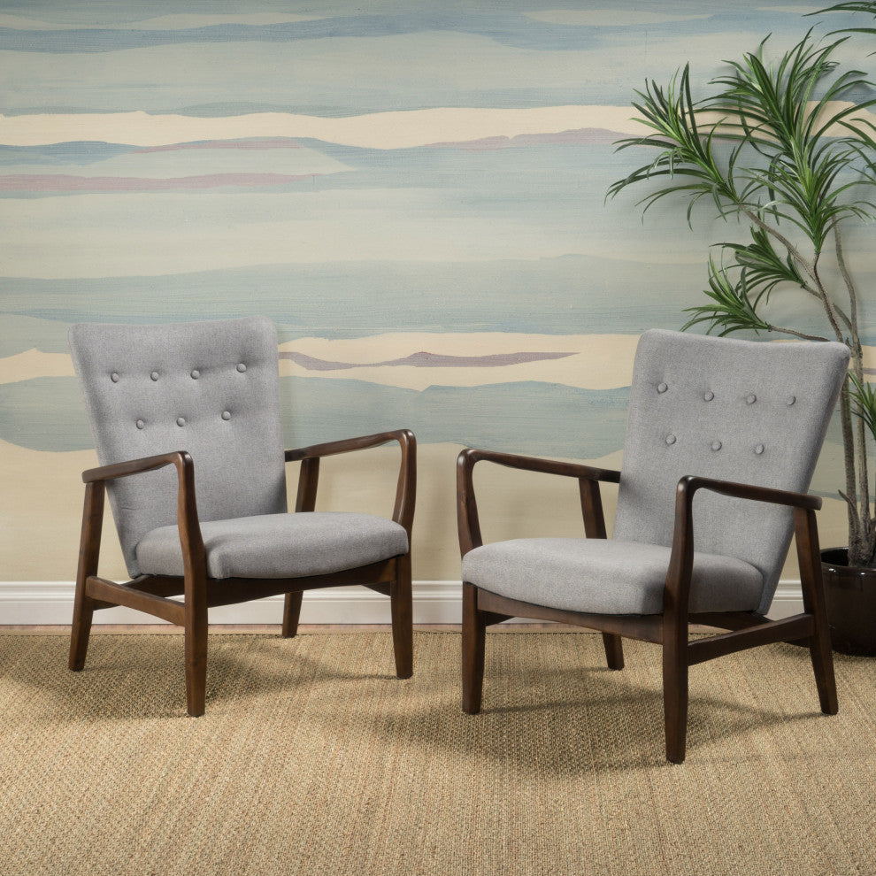 GDF Studio Suffolk French Style Fabric Arm Chairs, Gray, Set of 2