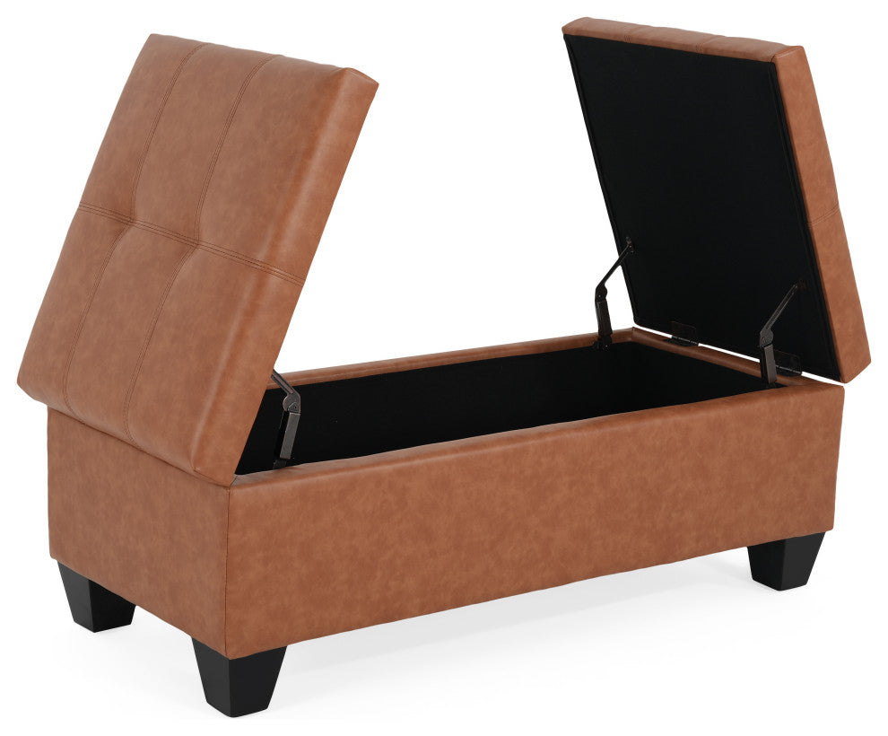 Murray Double Opening Leather Storage Ottoman, Light Brown