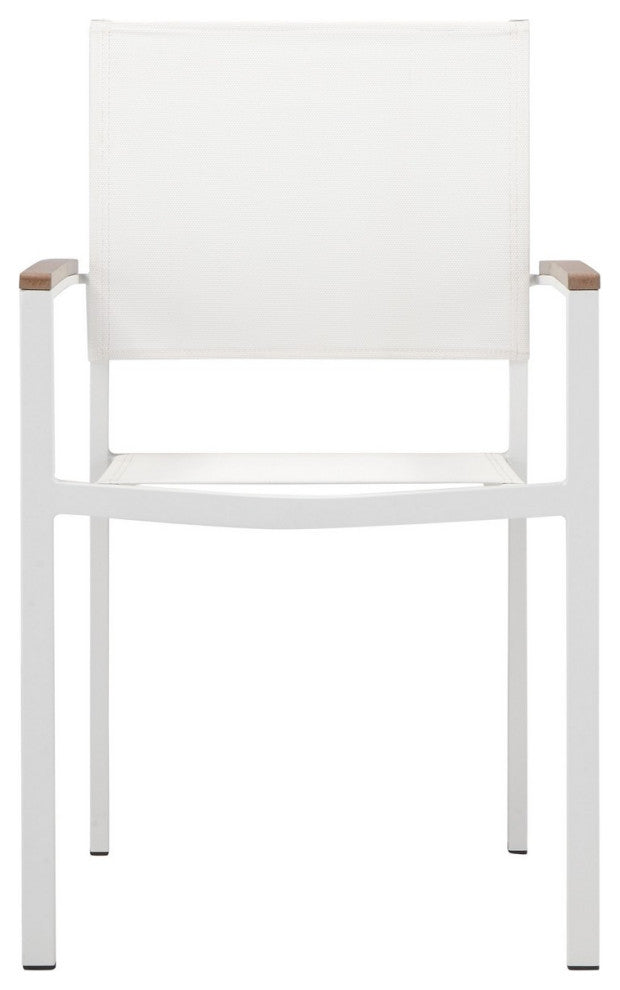 Benzara BM287792 Fifi 21" Set of 6 Dining Chairs, Brown Armrests White Fabric