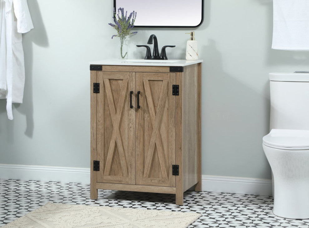 Home Living 19" Farmhouse Natural Oak-Light Bathroom Vanity