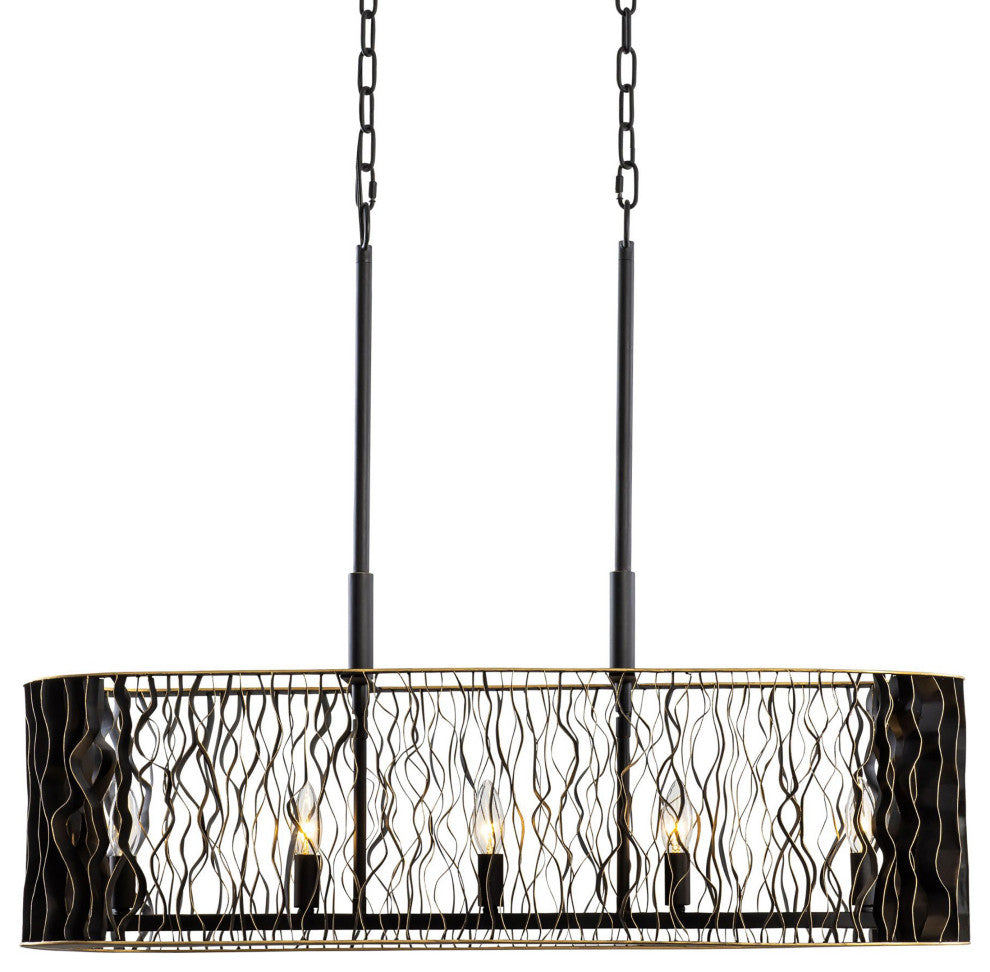 Estela 5-Lt Linear Pendant - Matte Black/French Gold